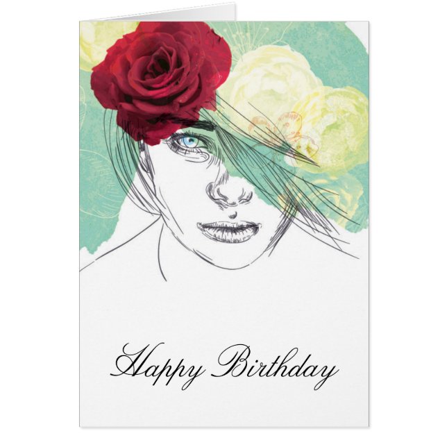 Vintage flower girl illustration birthday (Front)