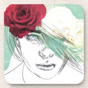 Vintage flower girl illustration coaster