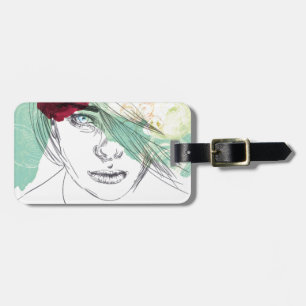 Vintage flower girl illustration luggage tag