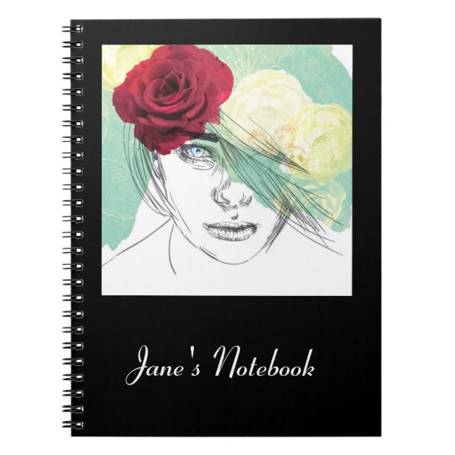 Vintage flower girl illustration notebook (Front)