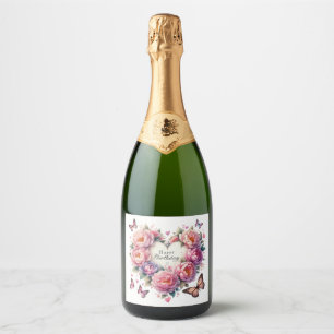 vintage flower heart sparkling wine label