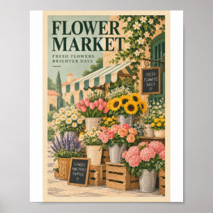 Vintage Flower Market Poster   Retro Botanical Flo