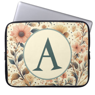 Vintage Flower Medley : Custom Initial Laptop Sleeve