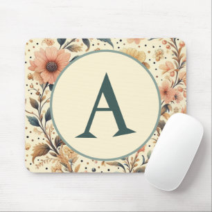 Vintage Flower Medley : Custom Initial Mouse Pad