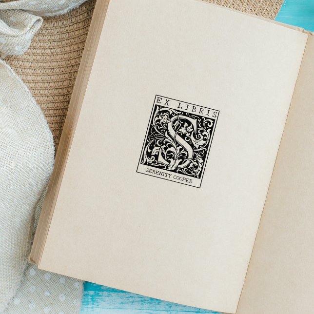 Vintage Flower Monogram Letter Book Ex Libris  Rubber Stamp (Creator Uploaded)