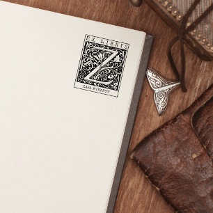 Vintage Flower Monogram Letter Book Ex Libris Rubber Stamp