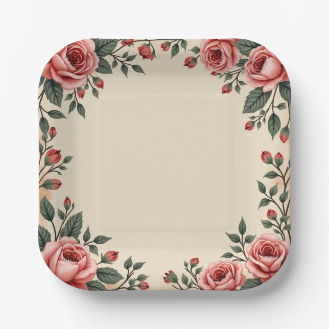 Vintage flower Party Paper Plate (Front)