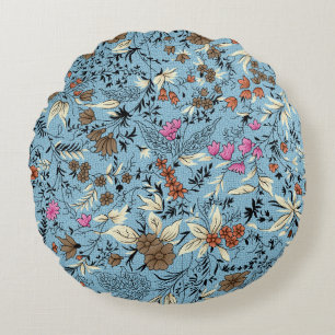 Vintage flower pattern, blue background. round cushion