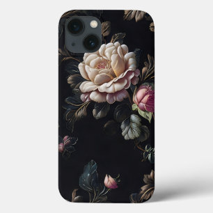 Vintage Flower Pattern on a Black Background iPhone 13 Case