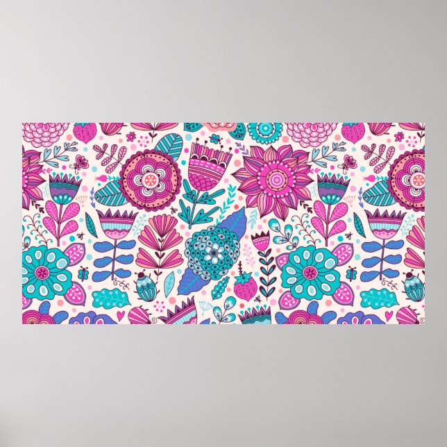 Vintage flower pattern. Seamless botanic texture,  Poster (Front)