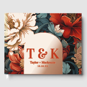 Vintage Flower Personalised Monogram Wedding Foil Guest Book