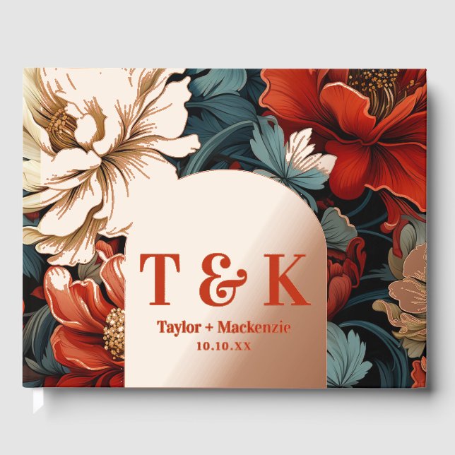 Vintage Flower Personalised Monogram Wedding Foil Guest Book (Front)