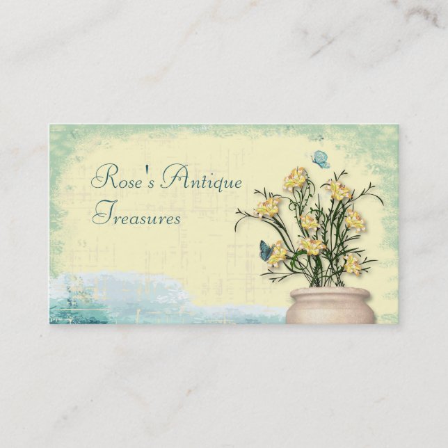 Vintage Flower Pot & Butterfly Business Card (Front)