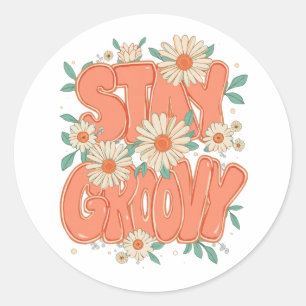 Vintage Flower Power and Daisy Graphic Classic Round Sticker