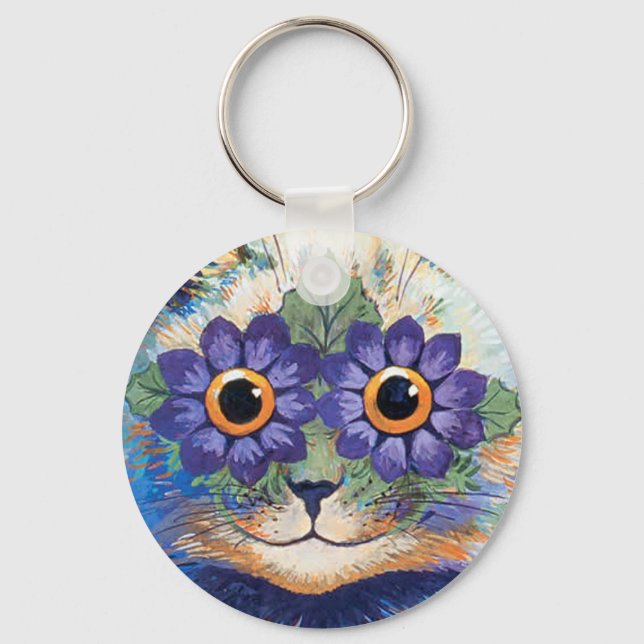 Vintage Flower Power Hippie Cat Key Chain (Front)