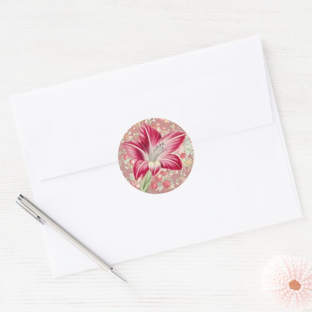 Vintage Flower Round Lily Sticker (Envelope)