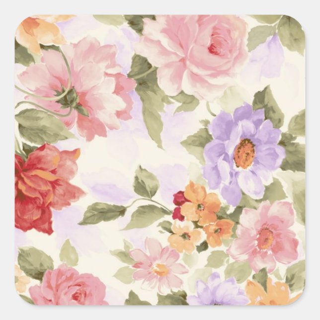 Vintage Flower Scenery Square Sticker (Front)