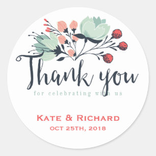 Vintage Flower Script Thank You Wedding Sticker