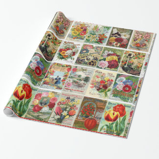 Vintage Flower Seed Catalogue Collage Wrapping Wrapping Paper