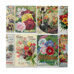 Vintage Flower Seed Catalogues Collage Ceramic Tile