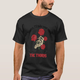 Vintage Flower Skull Floral Illustration Rose T-Shirt