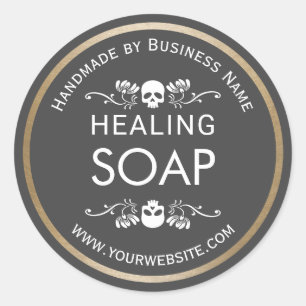 Vintage Flower & Skull Handmade Healing Soap Grey Classic Round Sticker