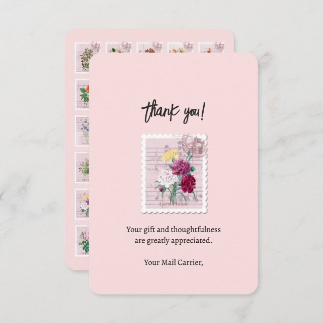 Vintage Flower Stamp Mail Carrier Thank You Card (Front/Back)