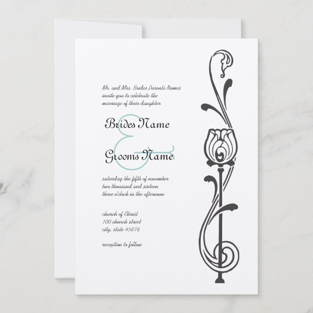 Vintage Flower Swirls Wedding Invitation (Front)