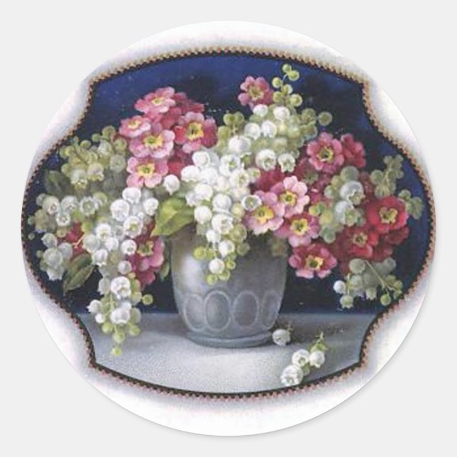 Vintage Flower Vase Classic Round Sticker (Front)