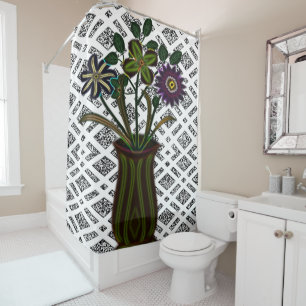 vintage flower white shower curtain