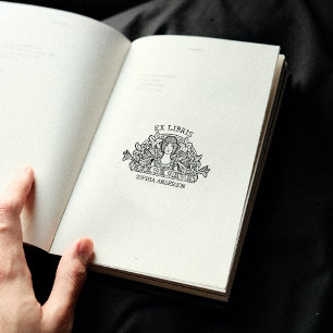 Vintage Flower Woman Library Book Ex Libris  Rubber Stamp