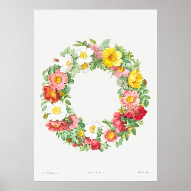 Vintage Flower Wreath Illustration Poster (Front)