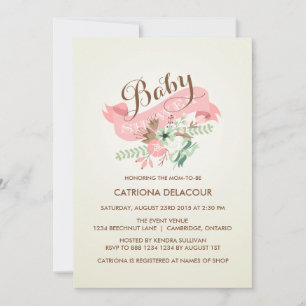 VINTAGE FLOWERS AND BANNER BABY SHOWER INVITATION