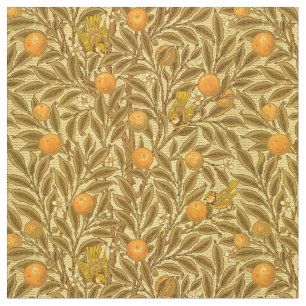 Vintage Flowers And Birds In Orange Tree Pattern Fabric