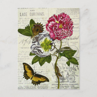 Vintage Flowers and Butterfly on Vintage Ads Postcard