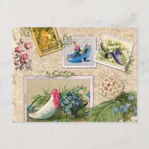 Vintage Flowers and Cute Fashion Shoes Collage Postcard