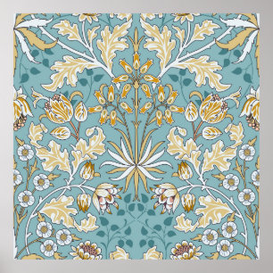 Vintage flowers and foliage seamless pattern on li poster