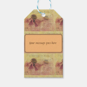 Vintage flowers and musical notes gift tag