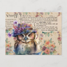 Vintage Flowers and Owl