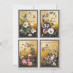 Vintage Flowers and Reindeer with Sled (1865–1899) Holiday Card