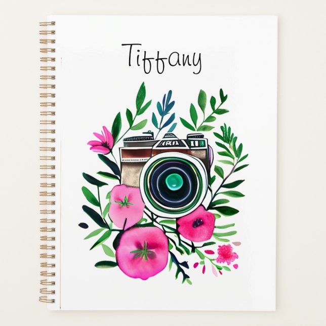 Vintage Flowers and Retro Camera Personalised Planner (Front)