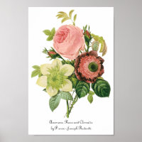 Vintage Flowers, Anemone Roses Clematis by Redoute