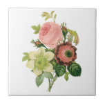 Vintage Flowers, Anemone Roses Clematis by Redoute Tile<br><div class="desc">Vintage illustration botanical flower design featuring a bouquet of blooming spring garden flowers, anemone (Anemone sp.), rose (rosa sp.) and clematis (Clematis sp.).By the famous floral botany artist Pierre Joseph Redoute (1759-1840).</div>