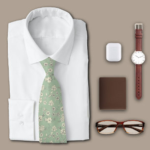 Vintage Flowers Antique Green Personalise Initial Tie