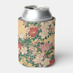 Vintage Flowers Azalea Japanese Painting Can Cooler