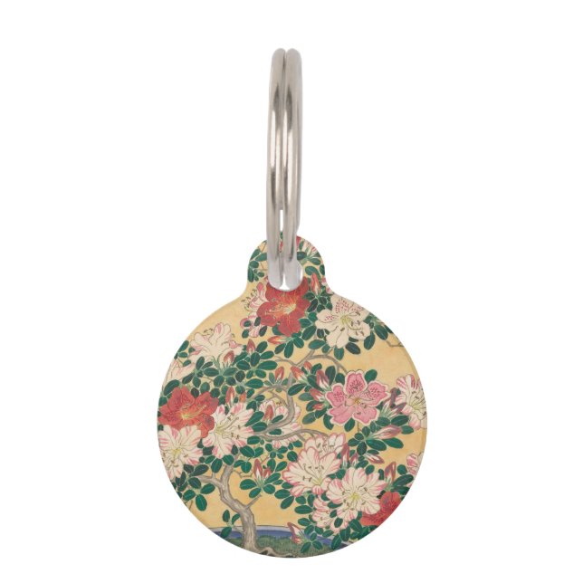 Vintage Flowers Azalea Japanese Painting Pet Tag (Front)