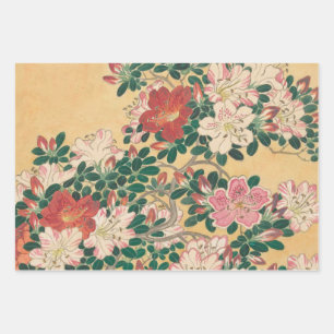 Vintage Flowers Azalea Japanese Painting Wrapping Paper Sheet