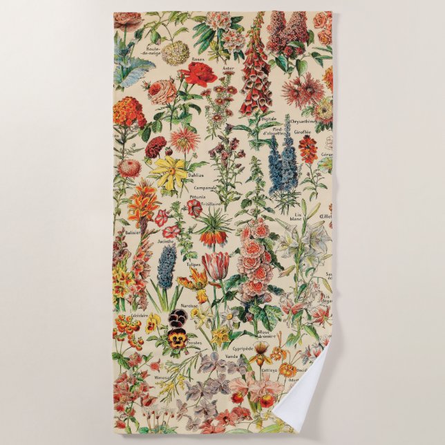 Vintage Flowers Beach Towel (Front)