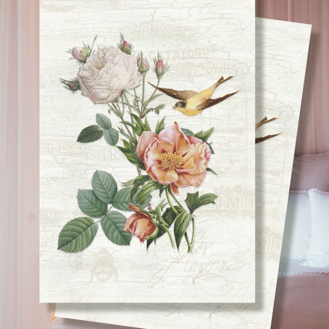Vintage Flowers Birds Botanical Ephemera Decoupage Tissue Paper (Creator Uploaded)