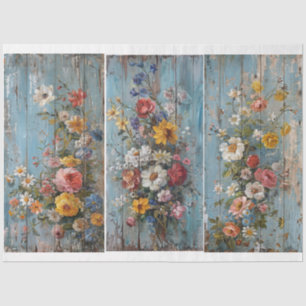 Vintage Flowers Blue Worn Background Tissue Paper